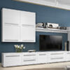 современ мебел со просторни фиоки и елегантен дизајн, идеален за сместување телевизор и електронски уреди.